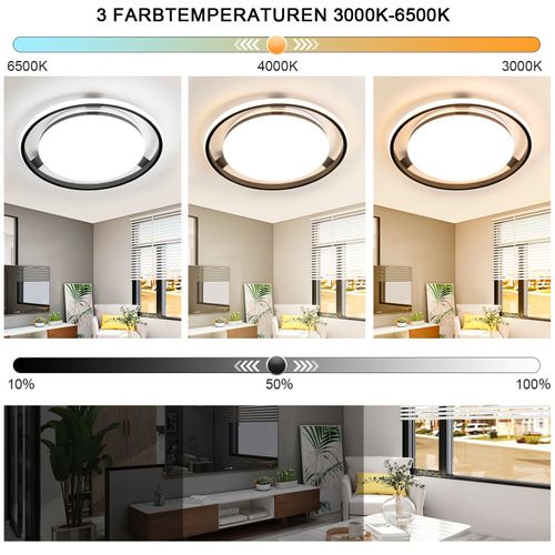 Plafonnier LED Noir Rond Dimmable Télécommande Moderne Salon Cuisine