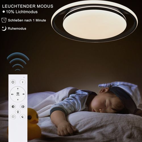 Plafonnier LED Noir Rond Dimmable Télécommande Moderne Salon Cuisine