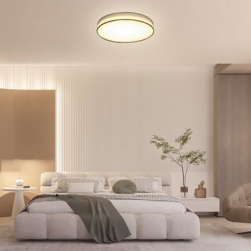 Plafonnier LED Rond Blanc 30cm Moderne 12w Avec Abat-jour En Tissu 3000k Blanc Chaud