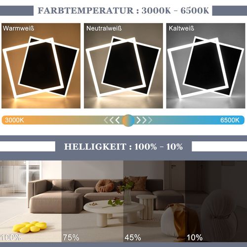 Plafonnier LED Chambre Noir Dimmable 42w Moderne Avec Télécommande Carré En Acrylique