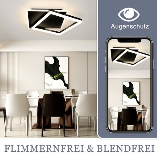 Plafonnier LED Chambre Noir Dimmable 42w Moderne Avec Télécommande Carré En Acrylique