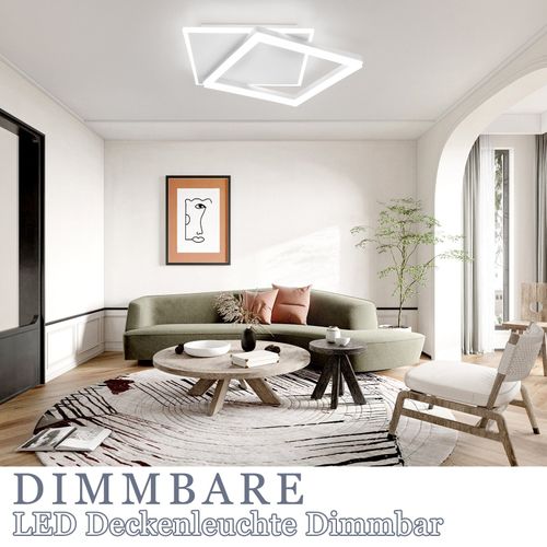 Plafonnier LED Salon Chambre Lampe Dimmable Avec Télécommande 42w Design Moderne Carré Blanc