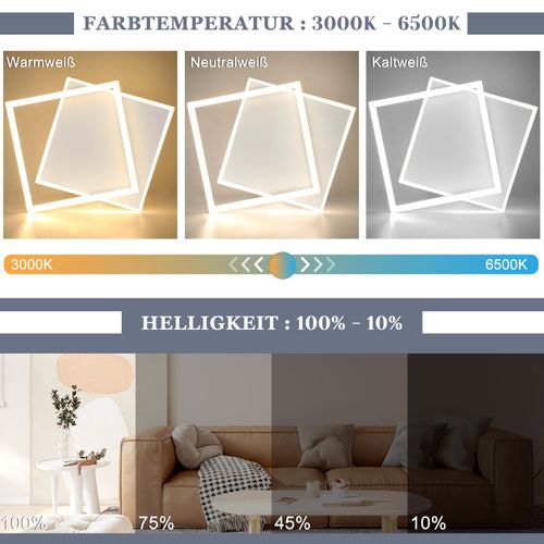 Plafonnier LED Salon Chambre Lampe Dimmable Avec Télécommande 42w Design Moderne Carré Blanc