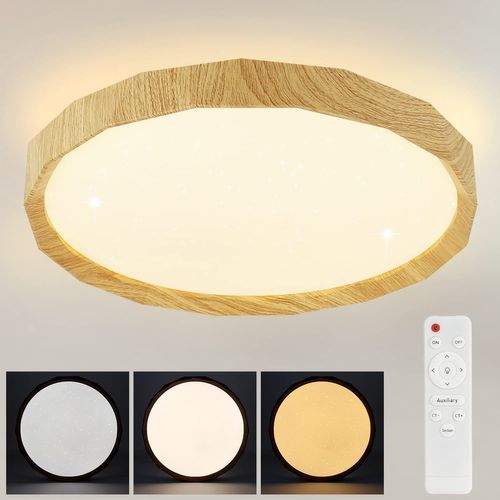 Plafonnier LED 43w 40cm Aspect Bois Dimmable Télécommande Salon