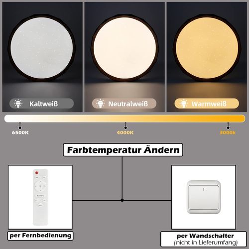 Plafonnier LED 43w 40cm Aspect Bois Dimmable Télécommande Salon