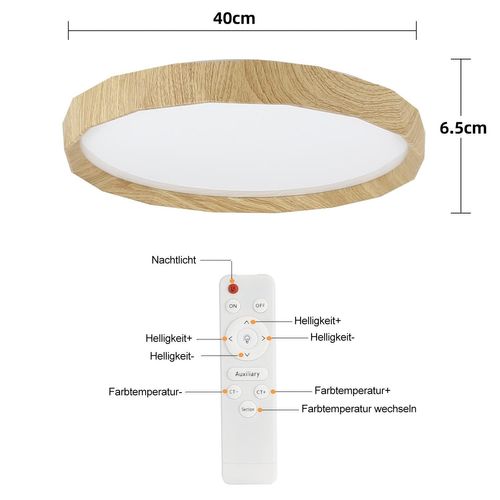 Plafonnier LED 43w 40cm Aspect Bois Dimmable Télécommande Salon