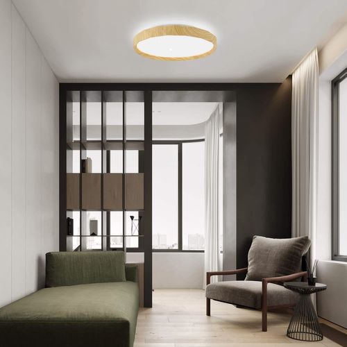 Plafonnier LED 43w 40cm Aspect Bois Dimmable Télécommande Salon