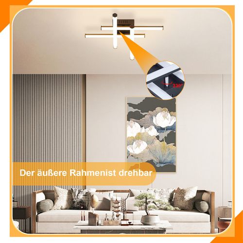 Plafonnier LED Salon Plafonnier Moderne Noir 24w Design D'intérieur 3000k Blanc Chaud