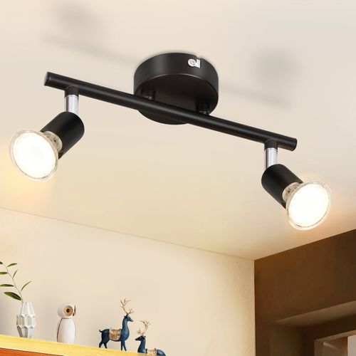 Plafonnier 2 Spots LED Noir Pivotants 330° Gu10 Couloir Chambre Salon
