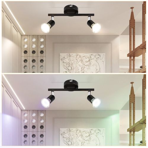 Plafonnier 2 Spots LED Noir Pivotants 330° Gu10 Couloir Chambre Salon