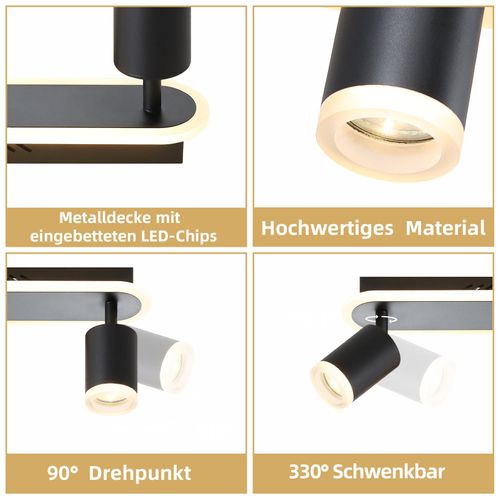 Plafonnier 2 Spots LED Noir Gu10 Métal Orientable 330° Blanc Chaud