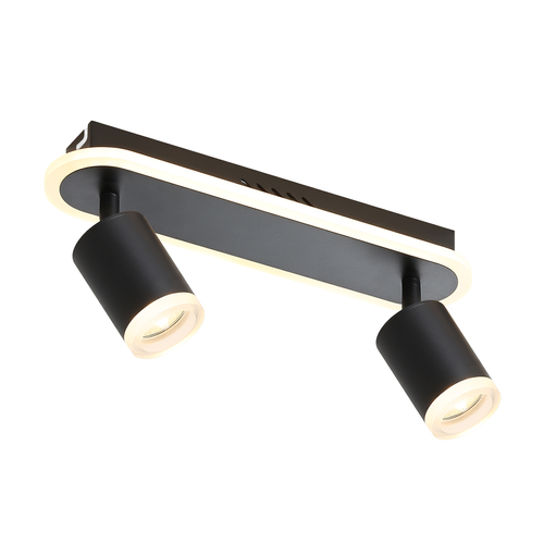 Plafonnier 2 Spots LED Noir Gu10 Métal Orientable 330° Blanc Chaud