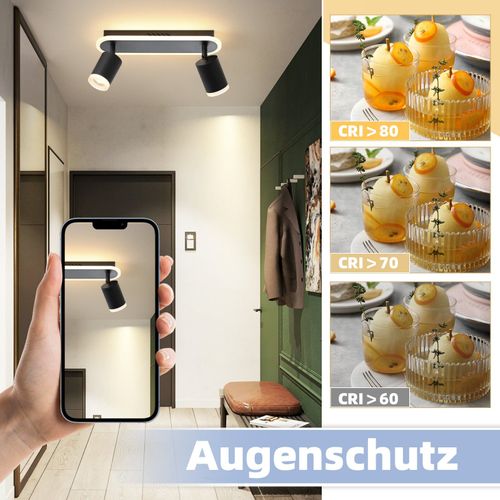 Plafonnier 2 Spots LED Noir Gu10 Métal Orientable 330° Blanc Chaud