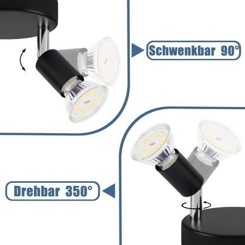 Spot De Plafond LED Noir 2 Ampoules Orientable 350° Gu10 Industriel