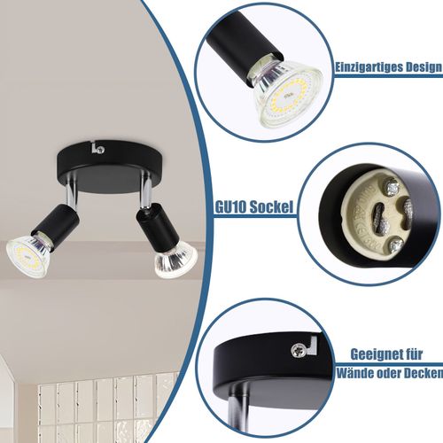 Spot De Plafond LED Noir 2 Ampoules Orientable 350° Gu10 Industriel