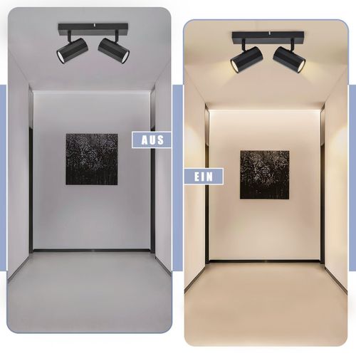 Plafonnier 2 Spots Noir Vintage Pivotant 350° Gu10 Max 25w Métal Sans Ampoule