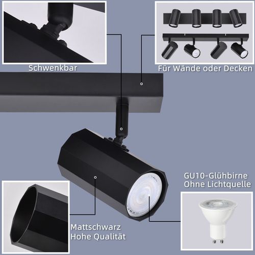 4 Spots De Plafond Noir Gu10 Orientables à 350° En Métal Vintage Max. 25w Sans Ampoules