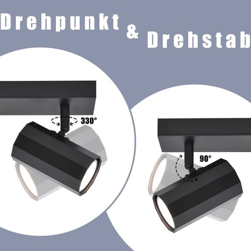 4 Spots De Plafond Noir Gu10 Orientables à 350° En Métal Vintage Max. 25w Sans Ampoules