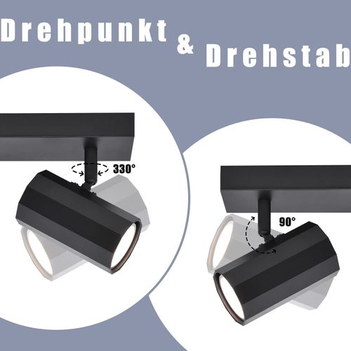 Plafonnier 3 Spots Noir Rétro Gu10 Métal Orientable 350° Cuisine Salon