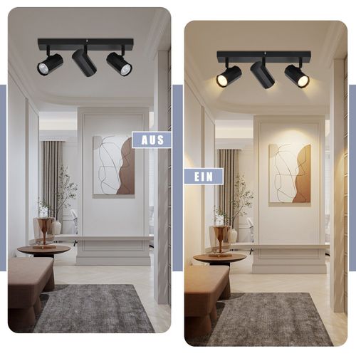 Plafonnier 3 Spots Noir Rétro Gu10 Métal Orientable 350° Cuisine Salon