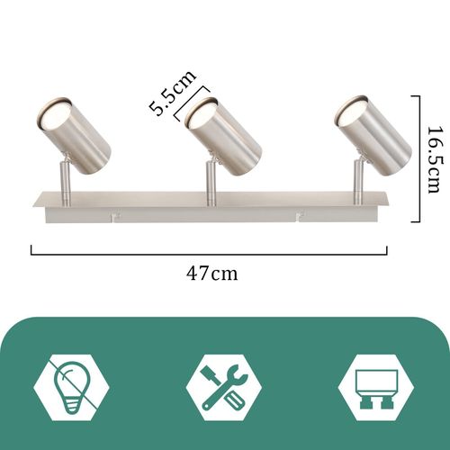 Plafonnier 3 Spots Nickel Gu10 Moderne Pivotant 330° Salon Bureau
