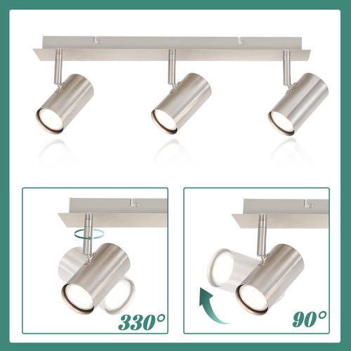 Plafonnier 3 Spots Nickel Gu10 Moderne Pivotant 330° Salon Bureau