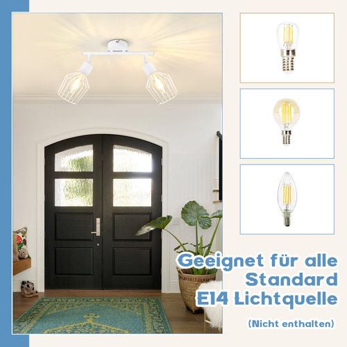 Plafonnier 2 Spots E14 Métal Blanc Industriel Pivotant 350° Couloir Salon