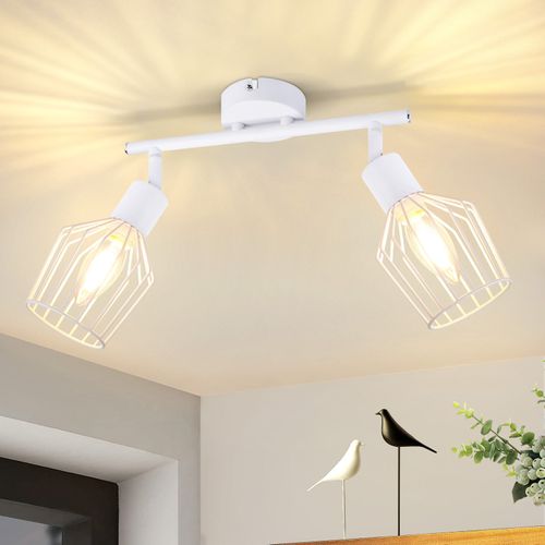 Plafonnier 2 Spots E14 Métal Blanc Industriel Pivotant 350° Couloir Salon