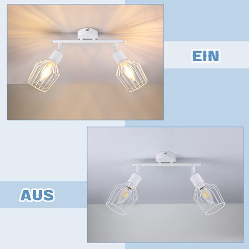 Plafonnier 2 Spots E14 Métal Blanc Industriel Pivotant 350° Couloir Salon