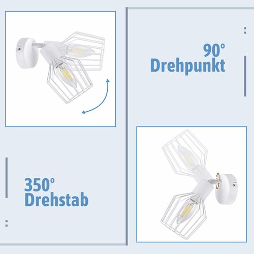 Spot Plafond E14 Métal Blanc Industriel Pivotant 350° Couloir Salon