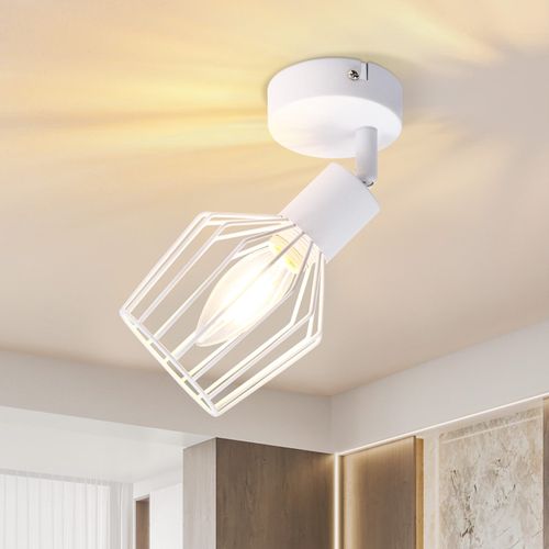 Spot Plafond E14 Métal Blanc Industriel Pivotant 350° Couloir Salon