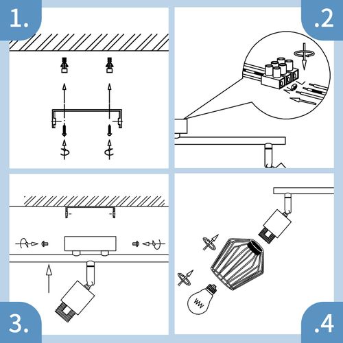 3 Spots De Plafond E14 - Métal, Lampe De Couloir Industrielle Pivotante à 350°, Applique Murale