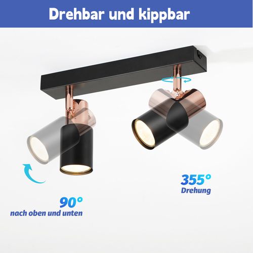 Spot De Plafond Noirs Gu10-2 Lampe De Cuisine à Flamme Rotatif à 355°moderne Industriel