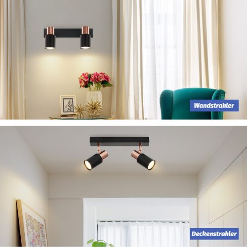 Spot De Plafond Noirs Gu10-2 Lampe De Cuisine à Flamme Rotatif à 355°moderne Industriel