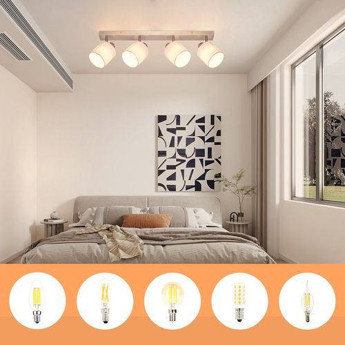 4 Spots De Plafond Salon Moderne E14 Argent Pivotant à 350°max.25w Lampe (sans Ampoule)