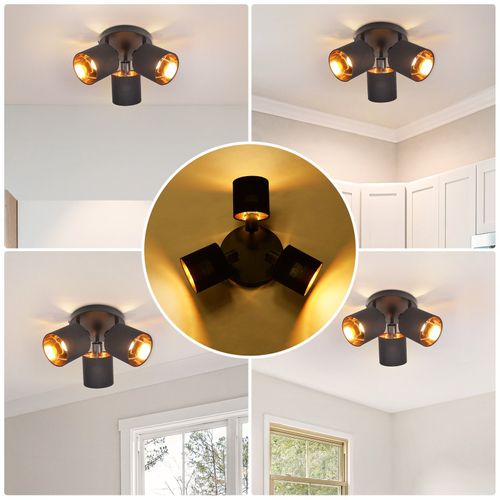 3 Spots De Plafond Noir Vintage E14 Pivotants à 350° Max.25w Avec Écran En Tissu (sans Ampoule)