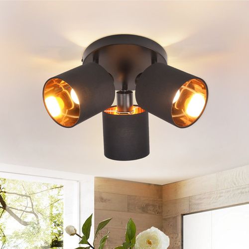 3 Spots De Plafond Noir Vintage E14 Pivotants à 350° Max.25w Avec Écran En Tissu (sans Ampoule)