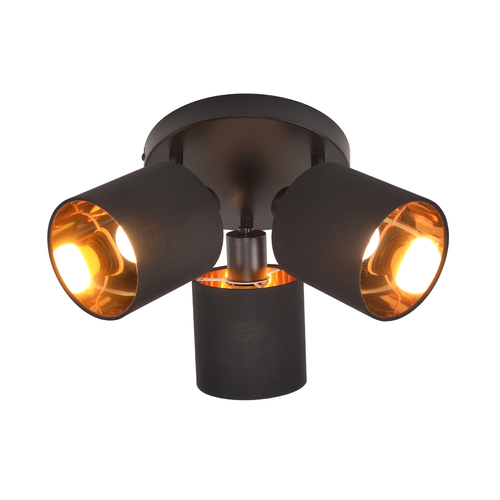 3 Spots De Plafond Noir Vintage E14 Pivotants à 350° Max.25w Avec Écran En Tissu (sans Ampoule)