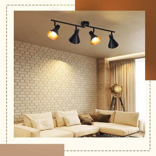 4 Spots Plafonnier Noir Vintage 71cm E14 Métal Pivotant à 330°industriel