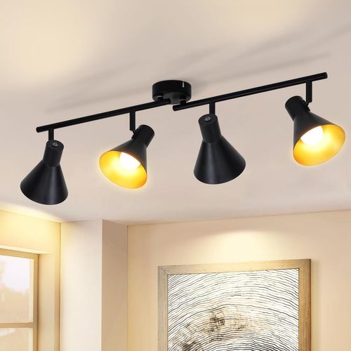 4 Spots Plafonnier Noir Vintage 71cm E14 Métal Pivotant à 330°industriel