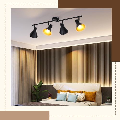 4 Spots Plafonnier Noir Vintage 71cm E14 Métal Pivotant à 330°industriel