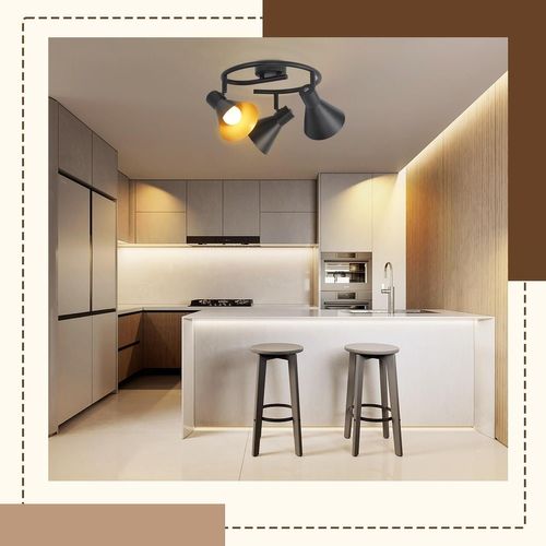 3 Spots Plafonnier Salon Noir Cuisine E14 Vintage Pivotante à 330°industriel En Métal