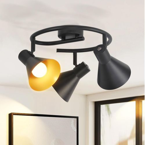 3 Spots Plafonnier Salon Noir Cuisine E14 Vintage Pivotante à 330°industriel En Métal