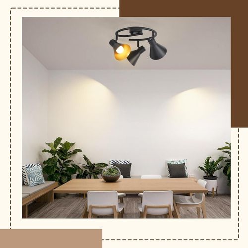 3 Spots Plafonnier Salon Noir Cuisine E14 Vintage Pivotante à 330°industriel En Métal