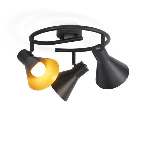 3 Spots Plafonnier Salon Noir Cuisine E14 Vintage Pivotante à 330°industriel En Métal