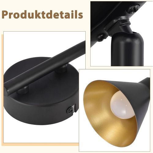 3 Spots Plafonnier Salon Noir Cuisine E14 Vintage Pivotante à 330°industriel En Métal