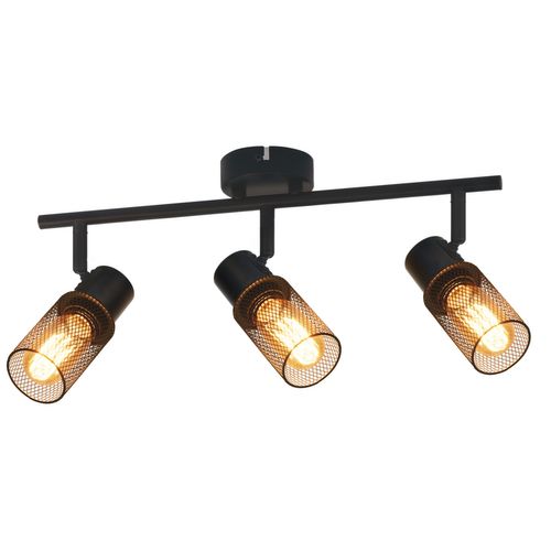 Plafonnier 3 Spots Noir Vintage E27 Pivotant à 330°abat-jour En Métal. 25w Sans Ampoule