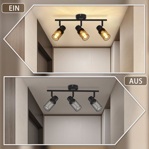 Plafonnier 3 Spots Noir Vintage E27 Pivotant à 330°abat-jour En Métal. 25w Sans Ampoule