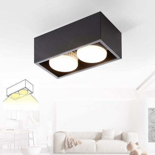 2 Spots De Plafond En Saillie Noir Avec Lumière Orientable Blanc Chaud Moderne 2x5w Gx53