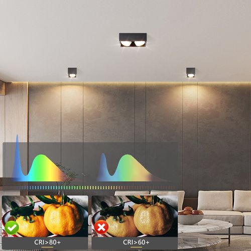 2 Spots De Plafond En Saillie Noir Avec Lumière Orientable Blanc Chaud Moderne 2x5w Gx53